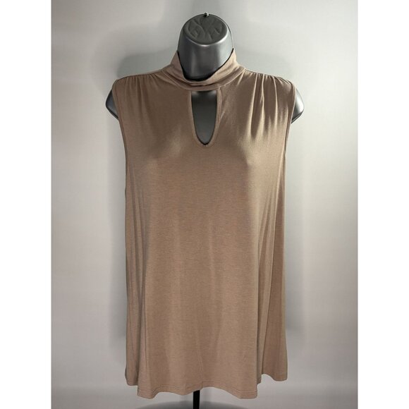 Jennifer Lopez Beige Sleeveless Keyhole Neckline Choker Cut Top Tunic Collar Med - Picture 2 of 10